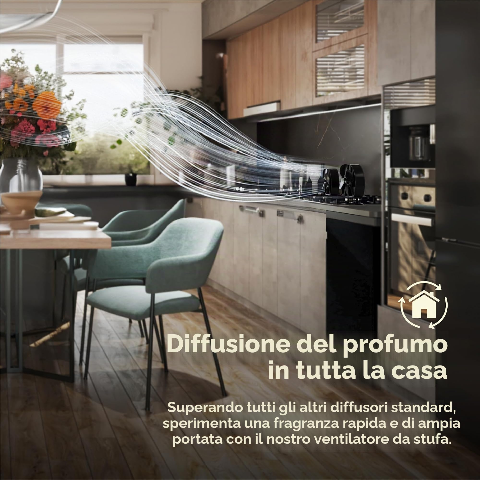 Forest Master Ventilatore per stufa Viking avanzato, potente design a 4 pale per una circolazione del calore ecologica in stufe a legna e caminetti (nero satinato, Viking Air)