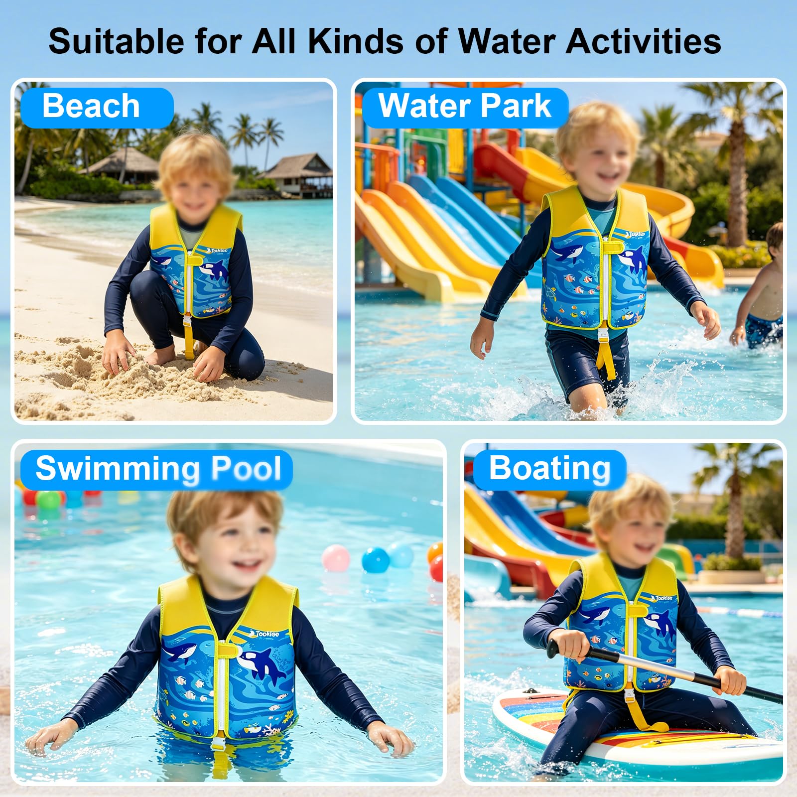 Chaleco de Natación para Niños 2-9 Años, Flotador Ajustable 8 Paneles, Neopreno Premium Seguro