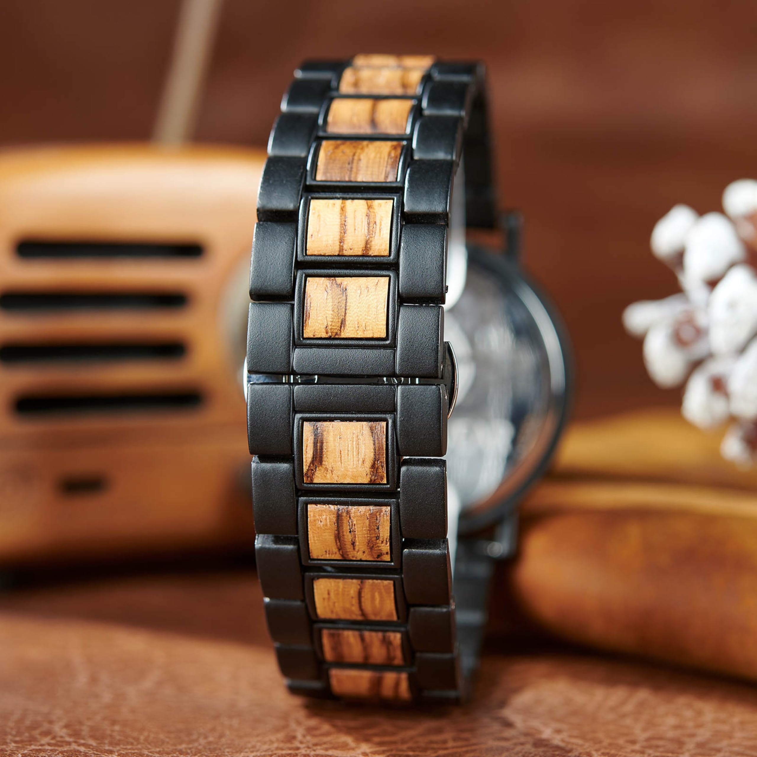 woodwear Cronografo da uomo "Zeitgeist" – Orologio da polso in legno e acciaio inox, design sostenibile, movimento al quarzo giapponese, cinturino in legno, elegante orologio da uomo, fatto a mano