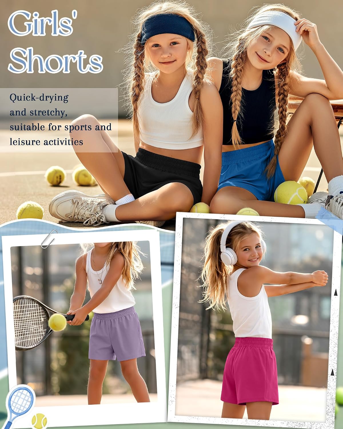 Halfchet 4 Pack Girls' 2 in 1 Athletic Shorts