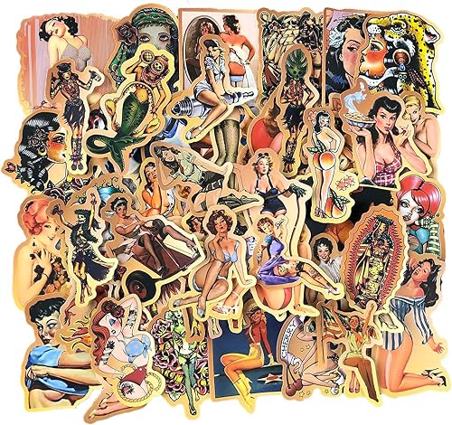 Miniatura 5 de Paquete de calcomanías tradicionales americanas, vintage, retro, pinup, calcomanías de vinilo impermeables para portátiles, botellas de agua,