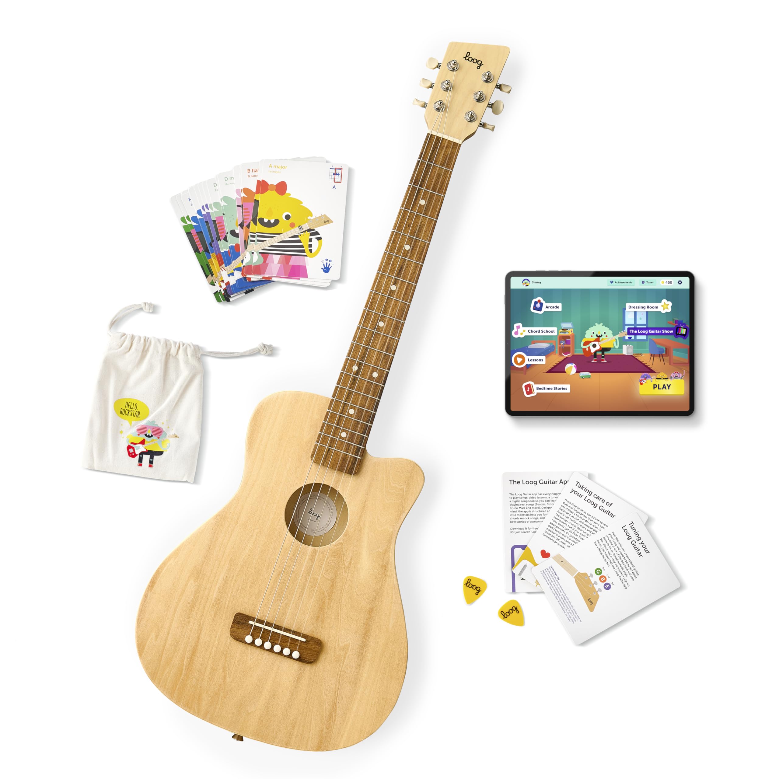 Loog Pro 6 Acoustic kids real guitar for Beginners Compact size Ages 9+ Learning app and Lessons included