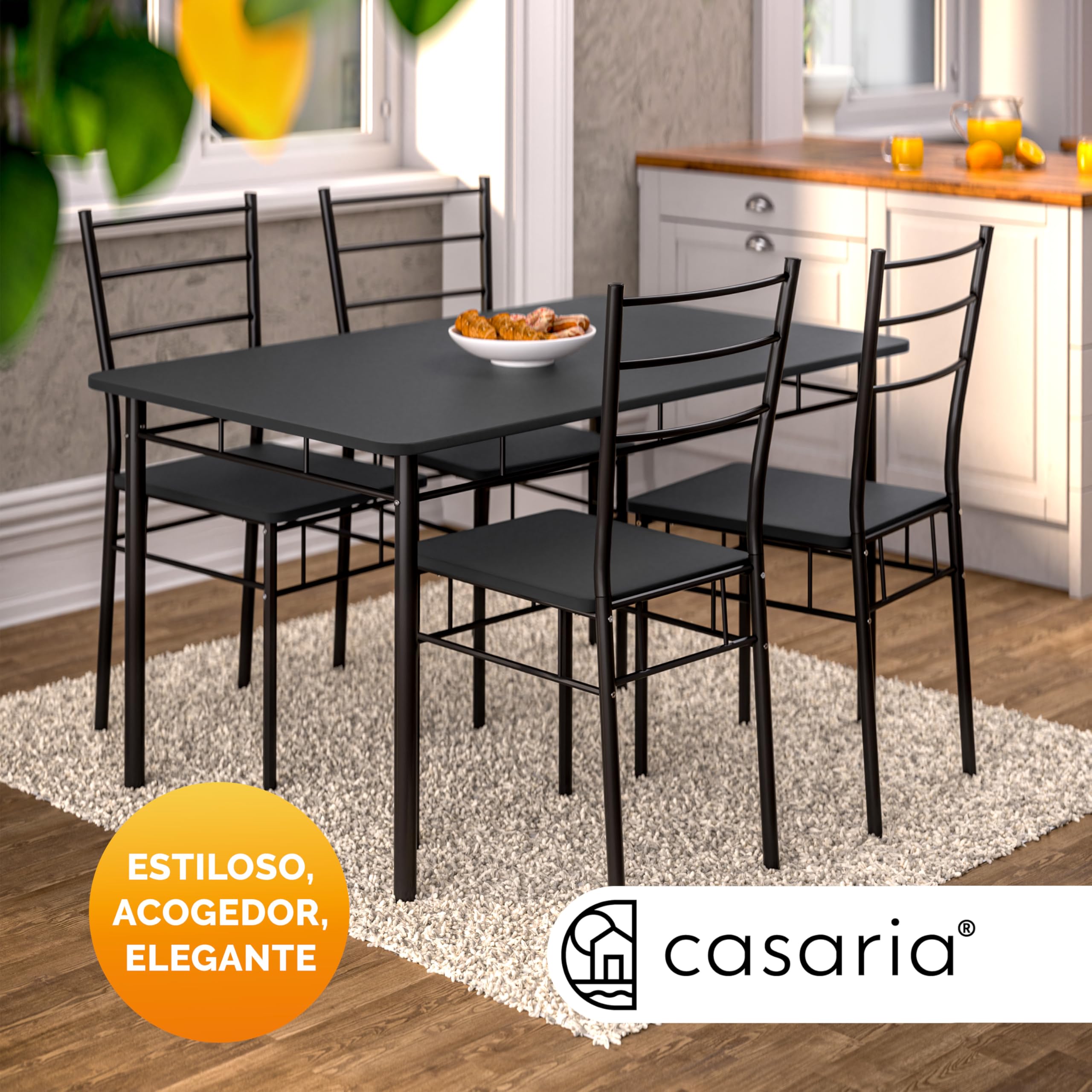 CASARIA® Juego de Mesa y Sillas Comedor Completo, Set de Muebles de Cocina, 110x70cm, Conjunto para 4 Personas, Salon, Moderno, Madera 5 Pzs., Rectangular, Ahorra Espacio Compacto, Capacidad 125KG