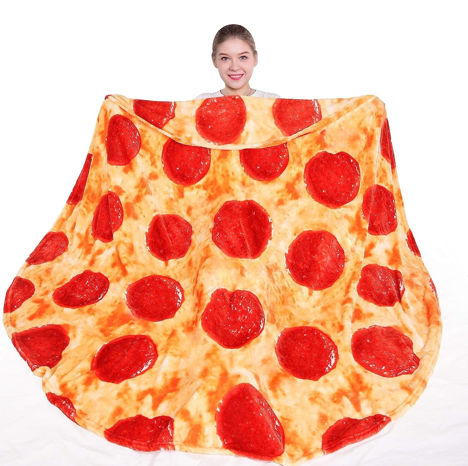 Intag Pepperoni Pizzas Blanket 2.0 Double Sided 71 inch for Adult and Kids, Pizzas Blanket Adult Size, Realistic Food Blanket, 285 GSM Soft Pizzas Blanket, Funny Gifts for Teenage Boys and Girls