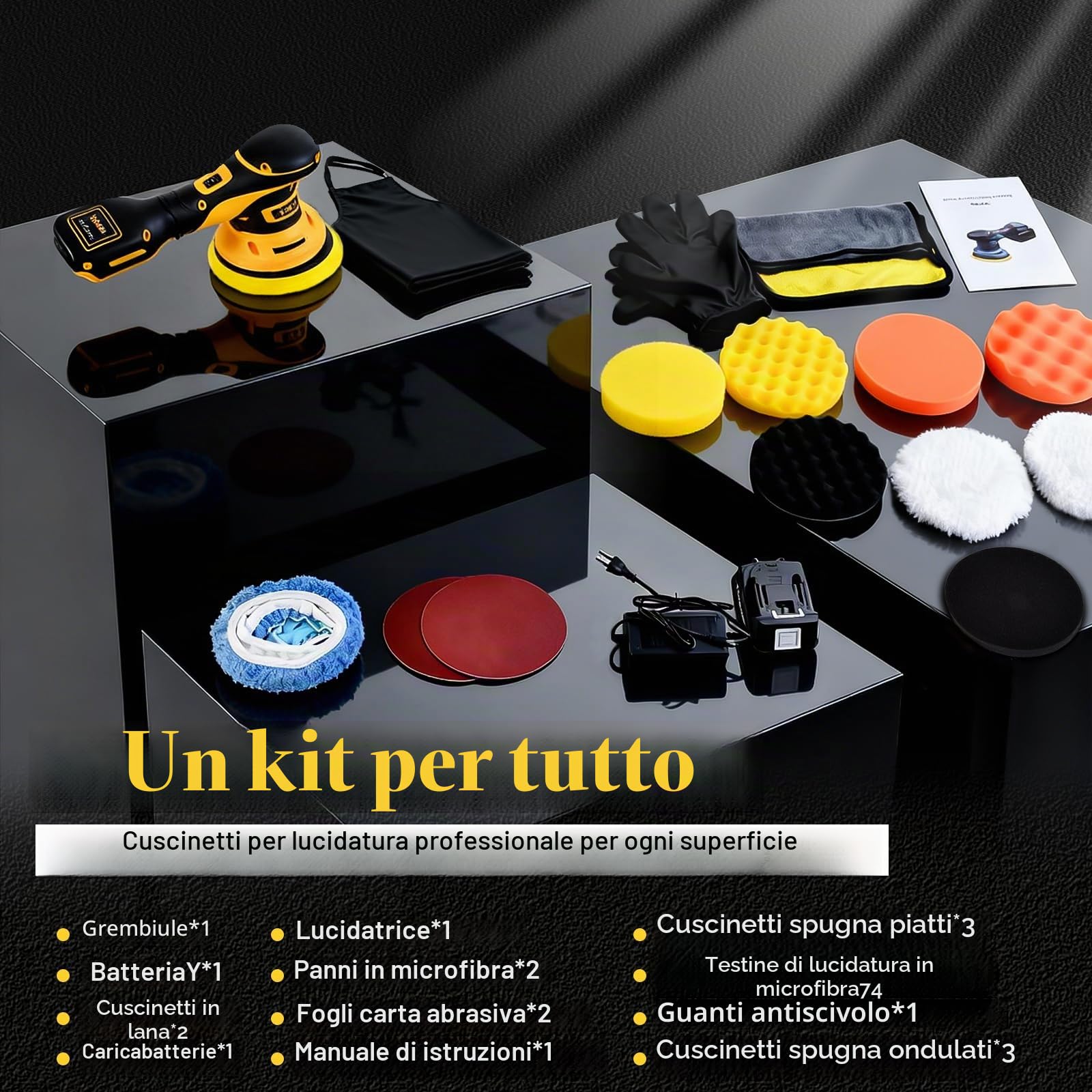 Polishing - Lucidatrice senza fili per auto, batteria con 1 pezzo da 20 V, 4000 mAh, 6 velocità variabili, 2500-5000 giri/min, set di lucidatura da 20 pezzi per la cura dei dettagli dell'auto e