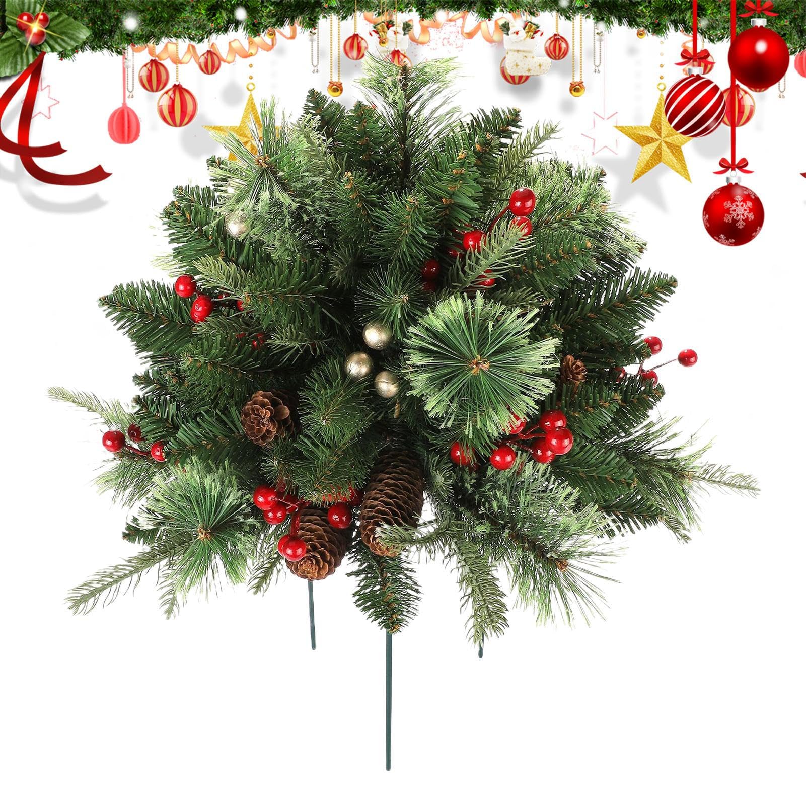 Piquet de sapin de Noël avec pommes de pin, baies rouges, pointes artificielles pour décoration