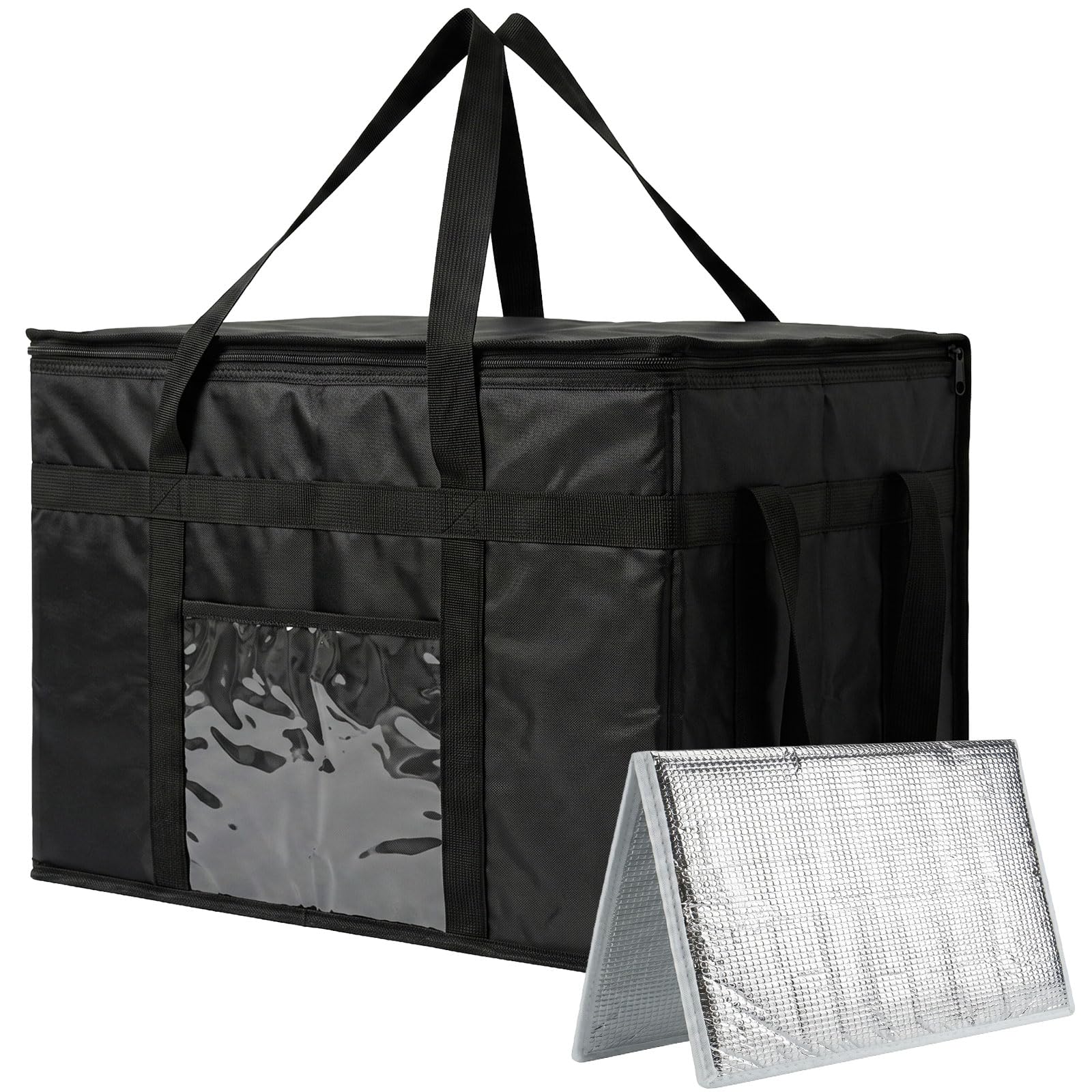 suzmei 70L Insulated Thermal Bag for Food Delivery – Extra Large Cooler Bag, Heavy Duty Foldable Cool Bag for Grocery Shopping, Picnic & Commercial Use (Black)