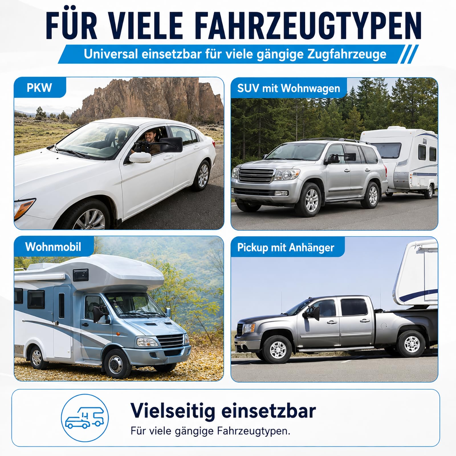Gekufa 2 Stück Wohnwagenspiegel universal, einstellbar außenspiegel wohnwagen, wohnwagen spiegel auto für alle gängigen Fahrzeuge, Autos, Wohnwagen, Whnwagen