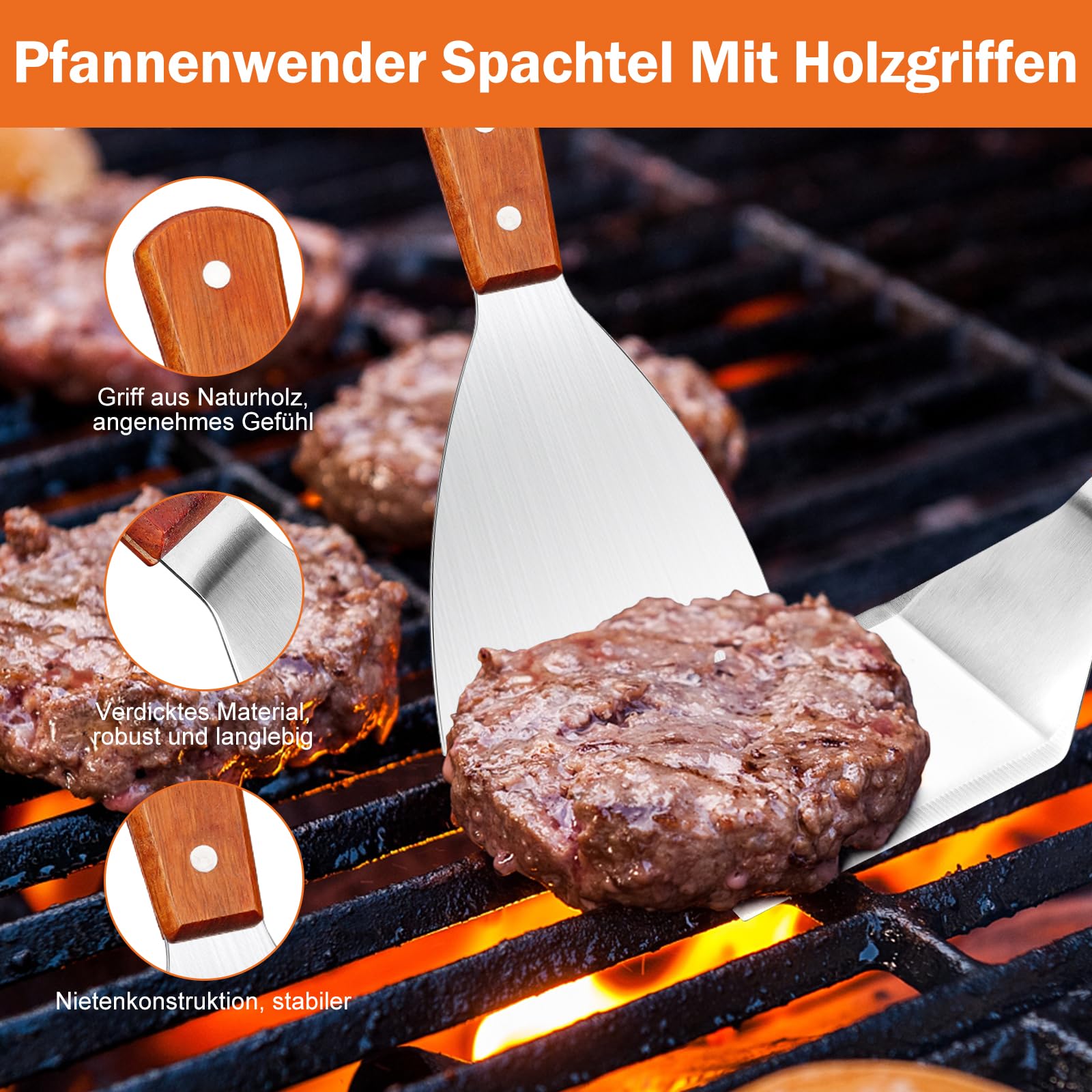 Spatule Barbecue Homoo En Acier Inoxydable | Pour Smash Burger Et Plancha | Grande Surface Et Lave-Vaisselle