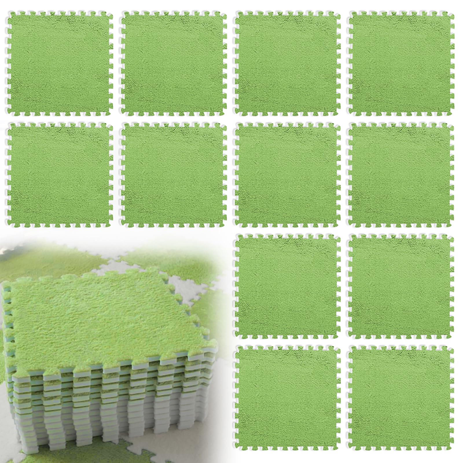 12 Piece Interlocking Foam Mats, Plush Fluffy EVA Puzzle Mat 30x30cm