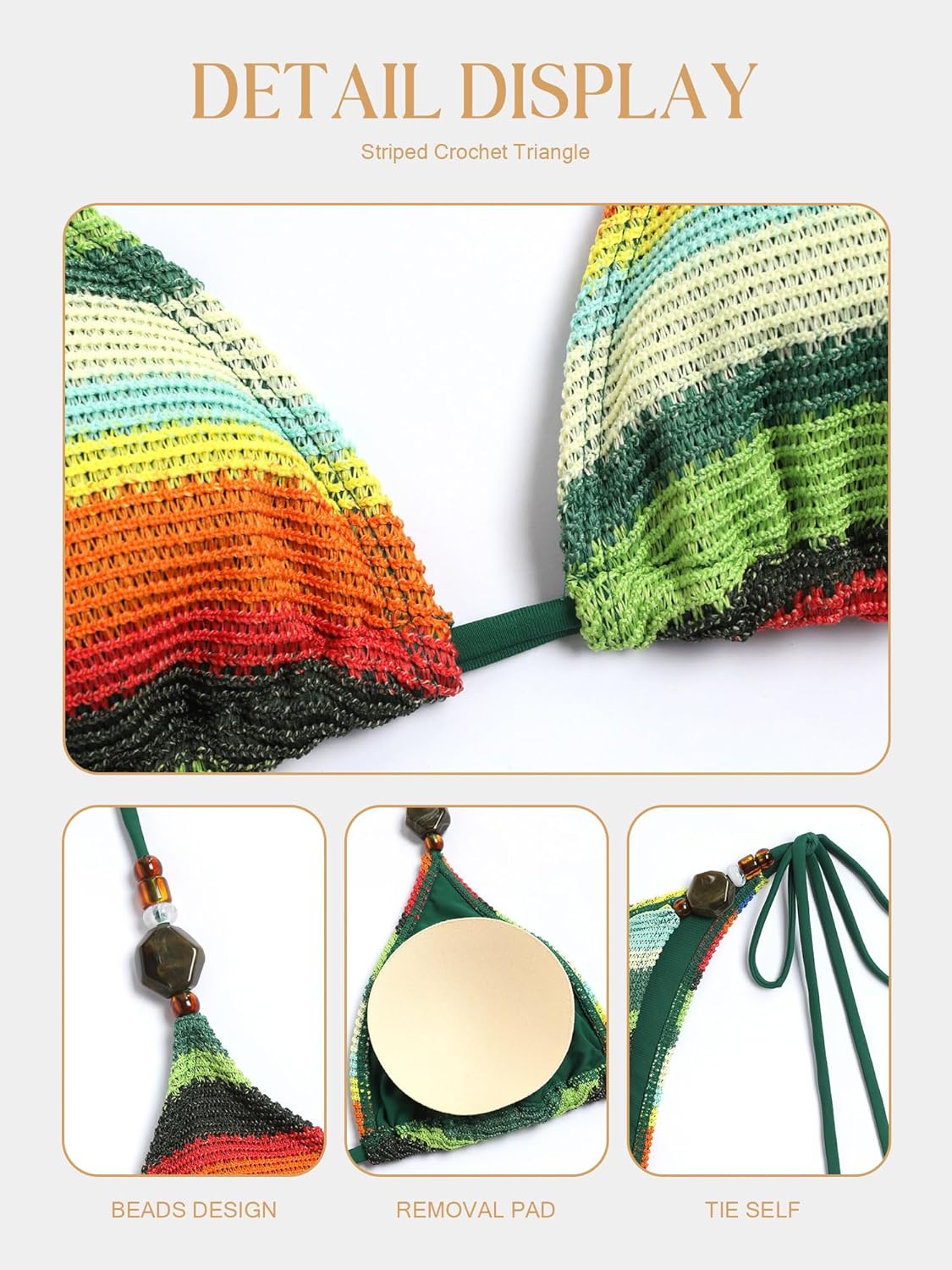 ZAFUL Women's Bikini Sets Beads Triangle Swimsuits 2 Piece String High Cut Cheeky Bathing Suits - Image 6