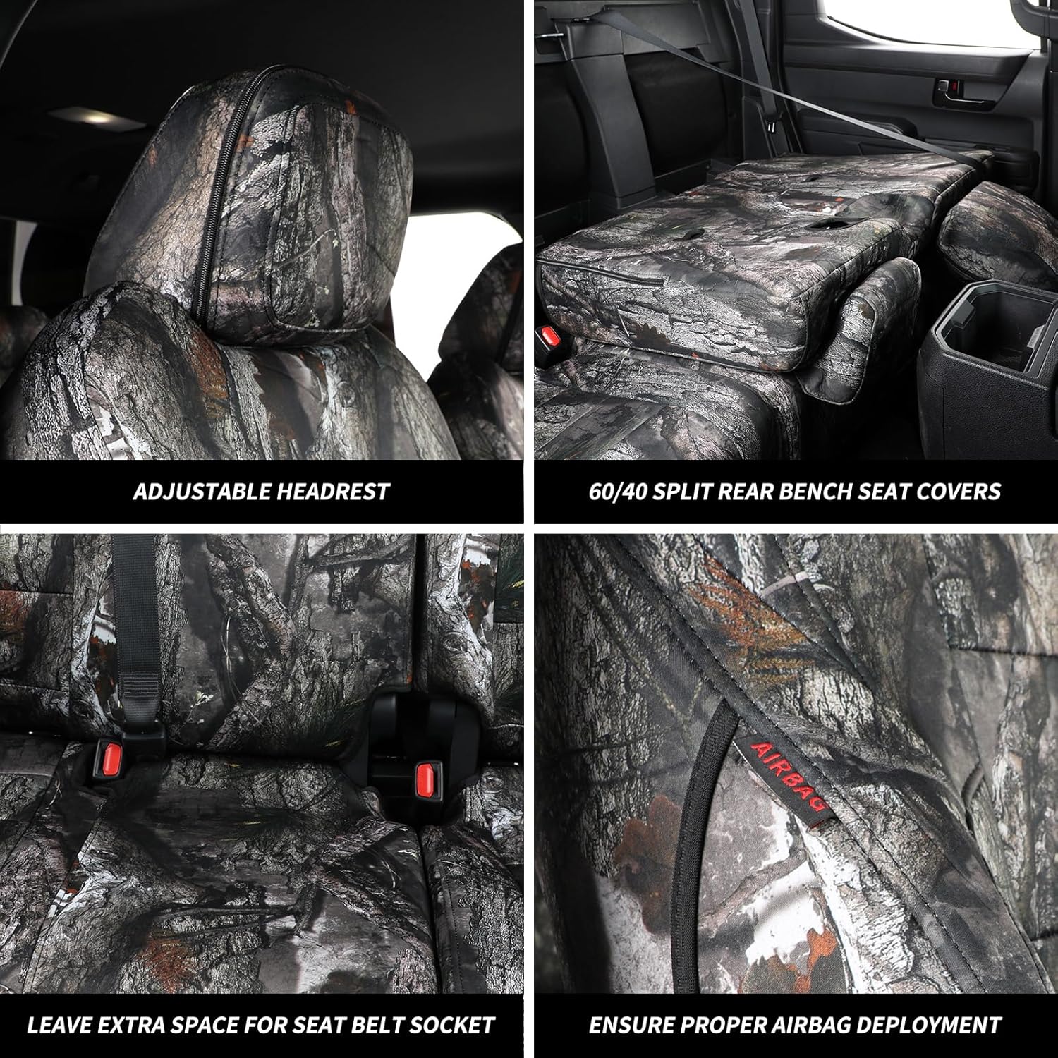 Custom Seat Covers for Chevy Silverado 1500/HD Double Cab Precision Fit 2014-2019 LT/LTZ/Custom Neoprene Waterproof Car Camo seat Cover – Full Set(Neoprene Jungle Camouflage)