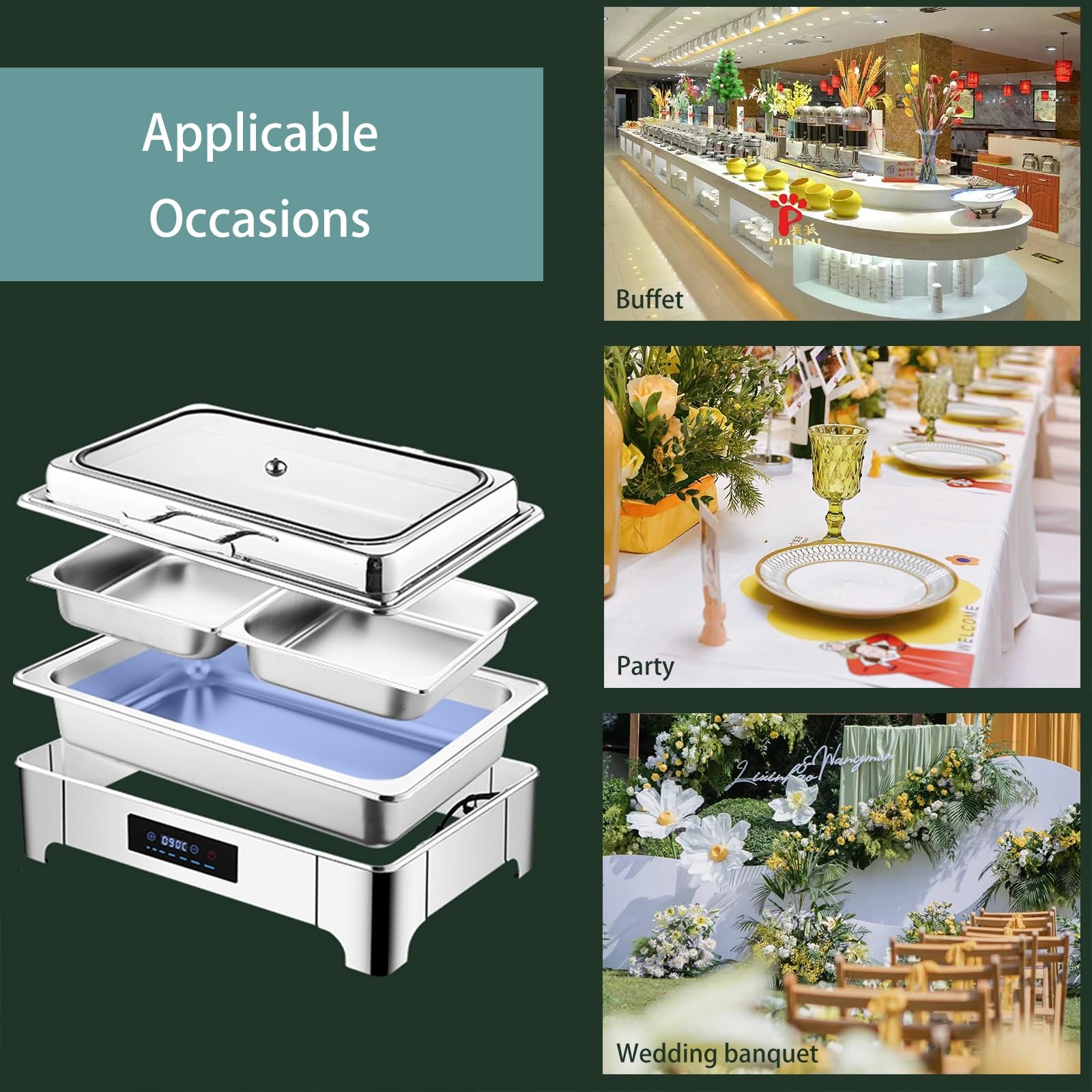 Calentador Con Mango De Acero Inoxidable, Calentador Para Buffet Con Vidrio Visual,Calentador Para La Mesa, Calentadores De Platos , Calentador Para Fiestas, Banquetes De Bodas, Buffet De Hotel ( Colo