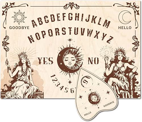 CREATCABIN Sun Wood Spirit Board Dowsing Divination Set with Planchette