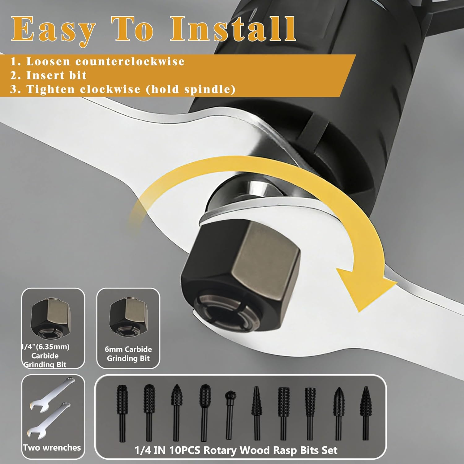 Upgraded Cordless Die Grinder, Compatible with Dewalt 20V MAX Battery, 26000 RPM Brushless Electric Die Grinder with 1/4" Chuck & 10pcs 1/4" Wood Drill Bits for Drilling, Cutting(Battery Not Included)