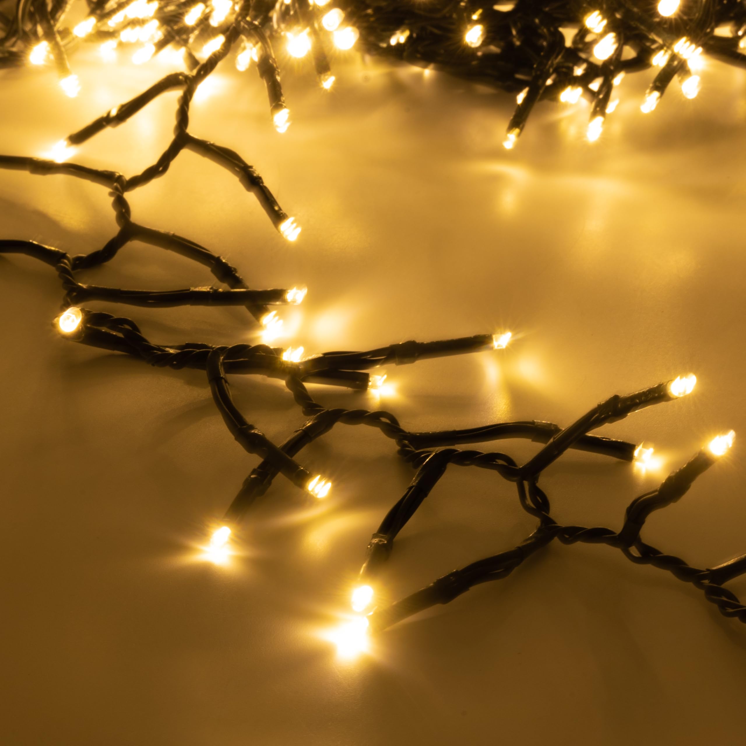 Luccika, Luci a Grappolo Cluster Oro, 13,5 Metri, 1512 LED da Ø 3mm, Catena Luminosa per Albero di Natale, 4 Effetti di Luce, Telecomando, Timer, Cavo Verde IP44, Uso Interno/Esterno
