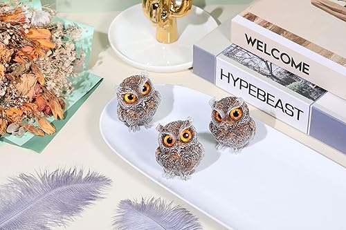 Miniatura 5 de Jovivi Estatua de búho de cristal de ojo de tigre de 2.5 pulgadas, resina tallada a mano, reiki, cristal curativo de bolsillo, piedra preciosa,