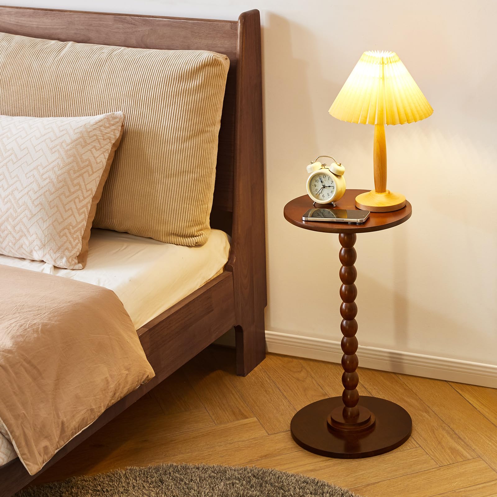 Aibiju Runder Beistelltisch, Kleiner Beistelltisch für Kleine Räume, Sofatisch, Nachttisch mit Massivholzbeinen für Schlafzimmer, Wohnzimmer, Ecken und Büro, Rustikales Braun YD-RST001H