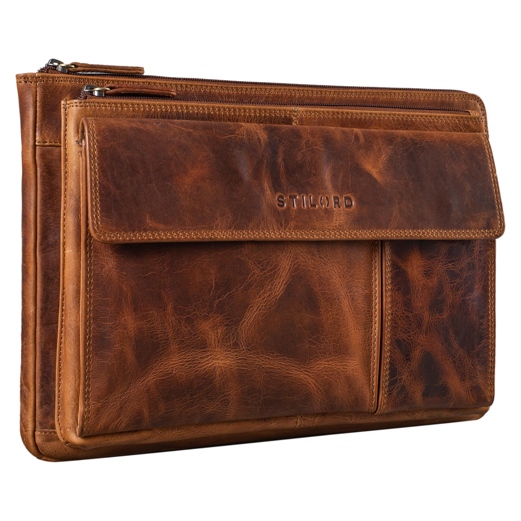 STILORD Dalton Conferentiemap Leer Vintage Documententas A4 Laptoptas voor 13,3 inch MacBook Lederen Portfolio Aktetas Echt Leer Kleur:kara - cognac