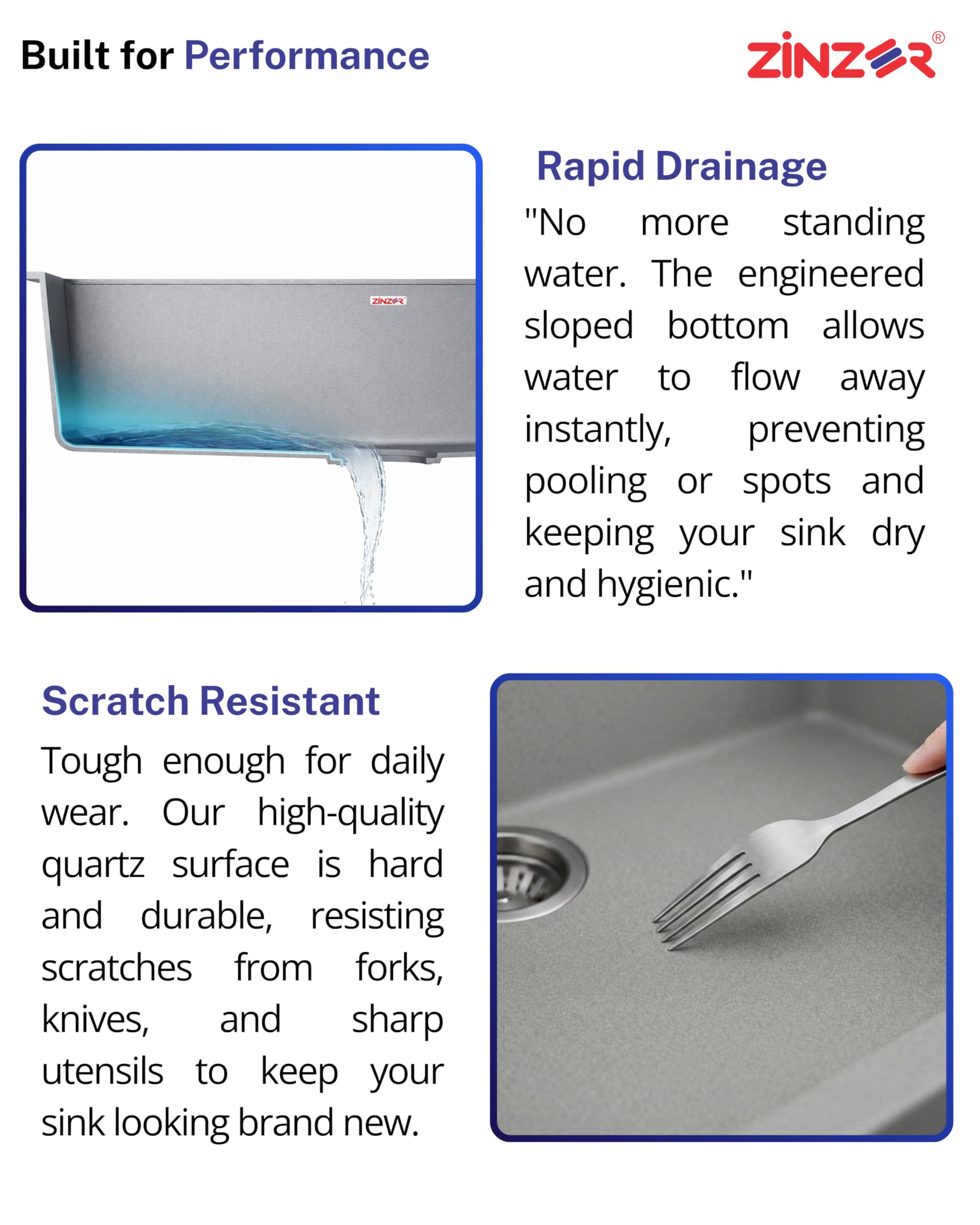 ZINZER Granite Quartz Sink - Graphite Grey -5
