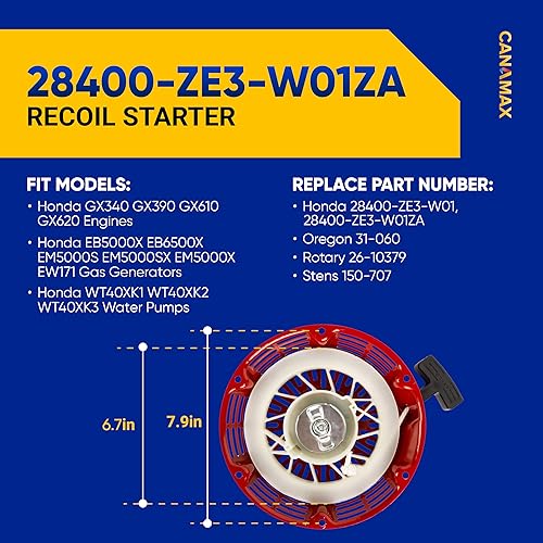 Miniatura 2 de Canamax Conjunto de arranque de retroceso GX340 GX390, compatible con Honda GX 340 GX 390 11HP 13HP 4 tiempos generador de motor 389 420 439 cc -