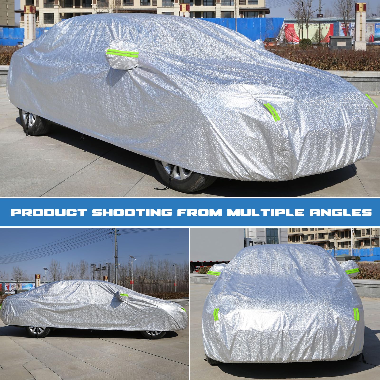 universale Autoschutzhülle, Auto Abdeckplane Wasserdicht Autoabdeckung, 480 x 180 x 150 cm, universal, für draußen, Wasserdicht Anti-Staub UV Anti-Wind Schnee Sonne Kälte, 2.1kg, Silber