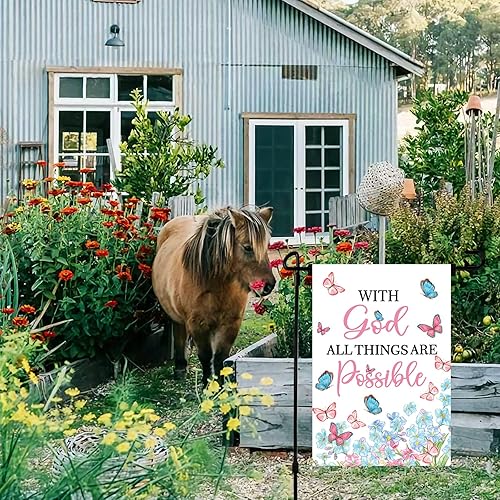 Miniatura 5 de Flowers With God All Things Are Possible - Bandera de jardín con flores, letrero de Buttlefly God Bless American Christian para decoración del