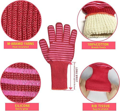 Miniatura 9 de MIG4U Guantes de parrilla para barbacoa, guantes de horno de 500 grados resistentes al calor con puntos de silicona antideslizantes de grado