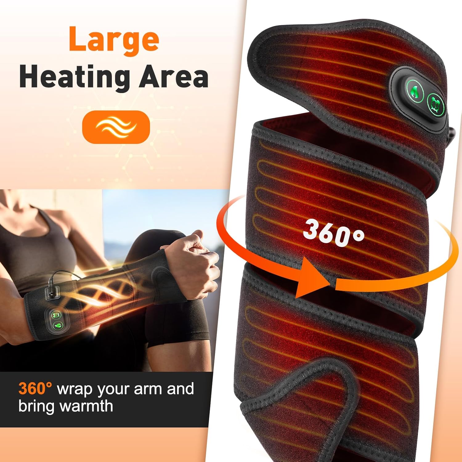 Arm Heating Pad, Extra Long Electric Heating Strap, Heated Wrap Around Wrist Brace, for Hand, Arm, Knee, Ankle, 4 Heat Levels & 3 Auto-Shutoff Timers, with 78" Long Power Cord - Image 4
