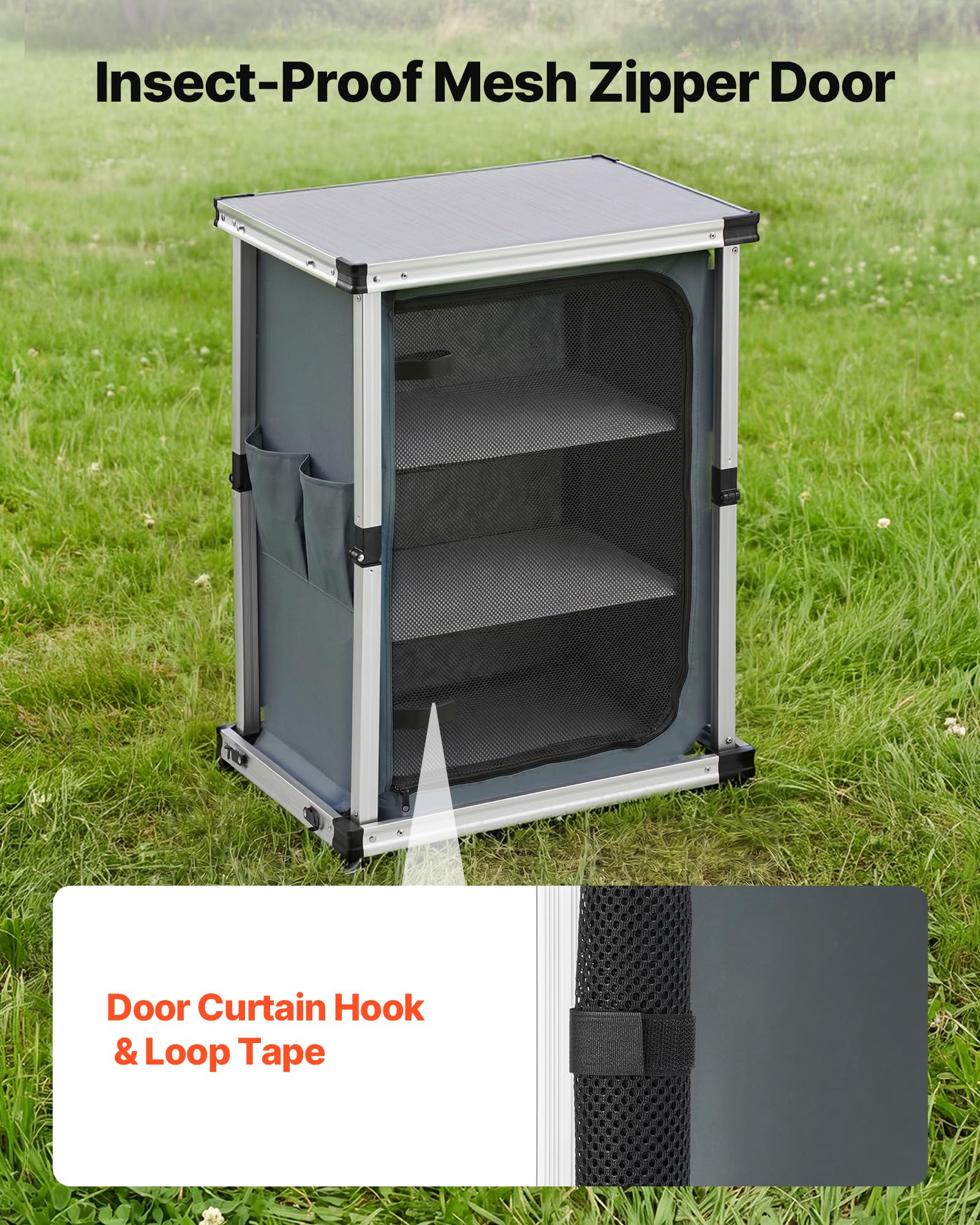 VEVOR Mobiletto da Campeggio Portatile Pieghevole, Cassetto Portatile da Esterno 3 Ripiani Portaoggetti Piano in MDF Carico max 30 kg Postazione Cucina da Picnic Barbecue Feste Viaggio in Camper