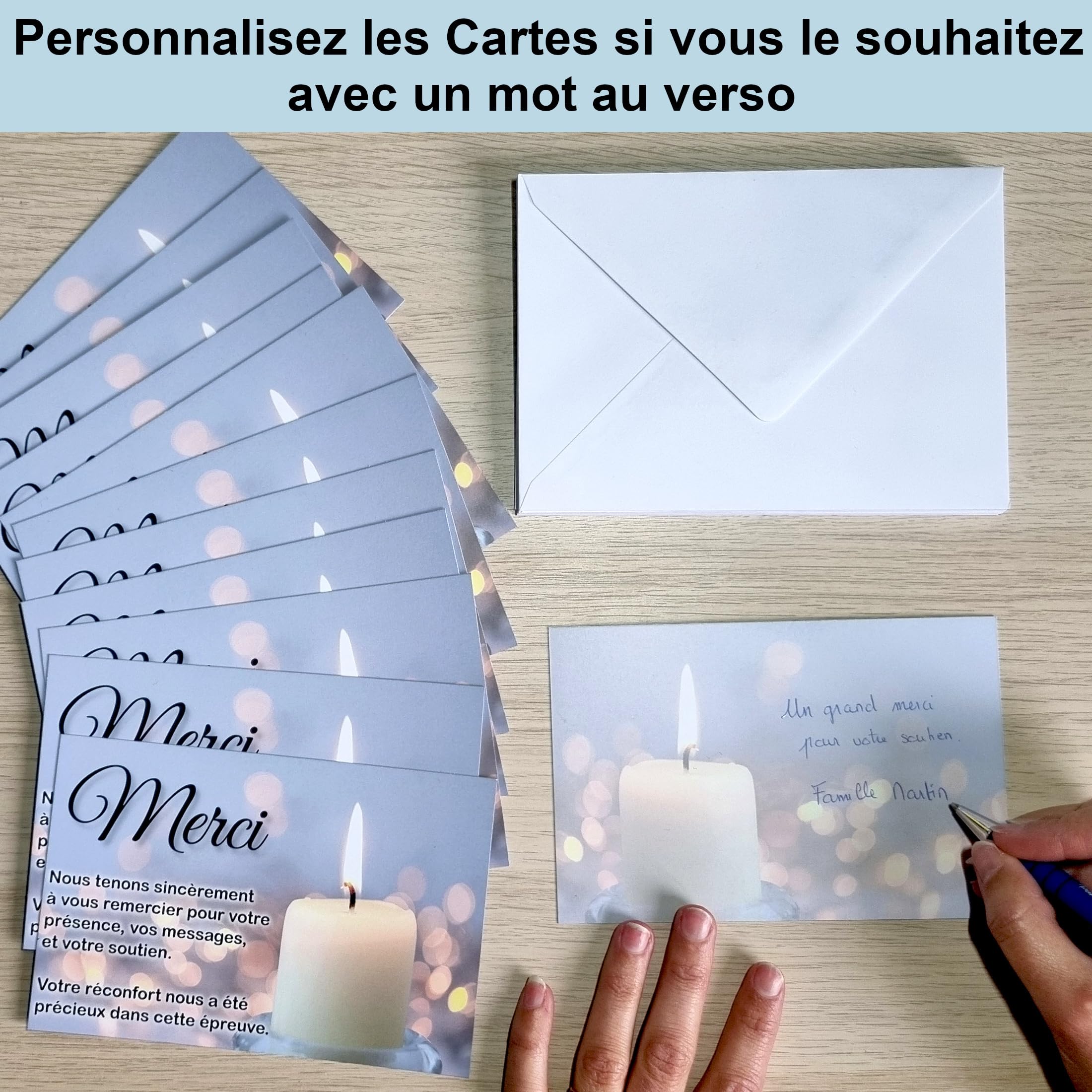 20 Cartes De Remerciement Décès Écoresponsables - Design Sobre Avec Enveloppes - Fabriqué En France