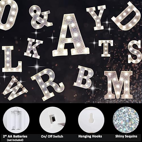 Miniatura 5 de Letras iluminadas, letras con luces brillantes, funcionan con pilas, letras LED del alfabeto, letras del alfabeto para luz nocturna, bodas, fiestas