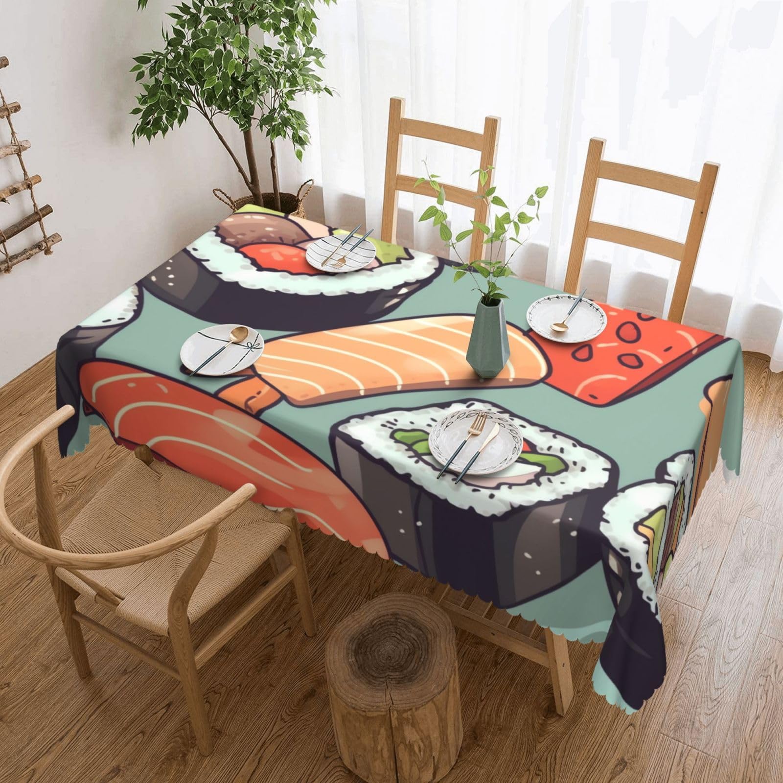 Fodpand Black Sushi Tablecloths For Rectangle Tables 72 X 54 Inches - Reusable And Washable Table Clothes Decorative Table Cover For Dining Tables, Buffet Parties, Wrinkle Resistant
