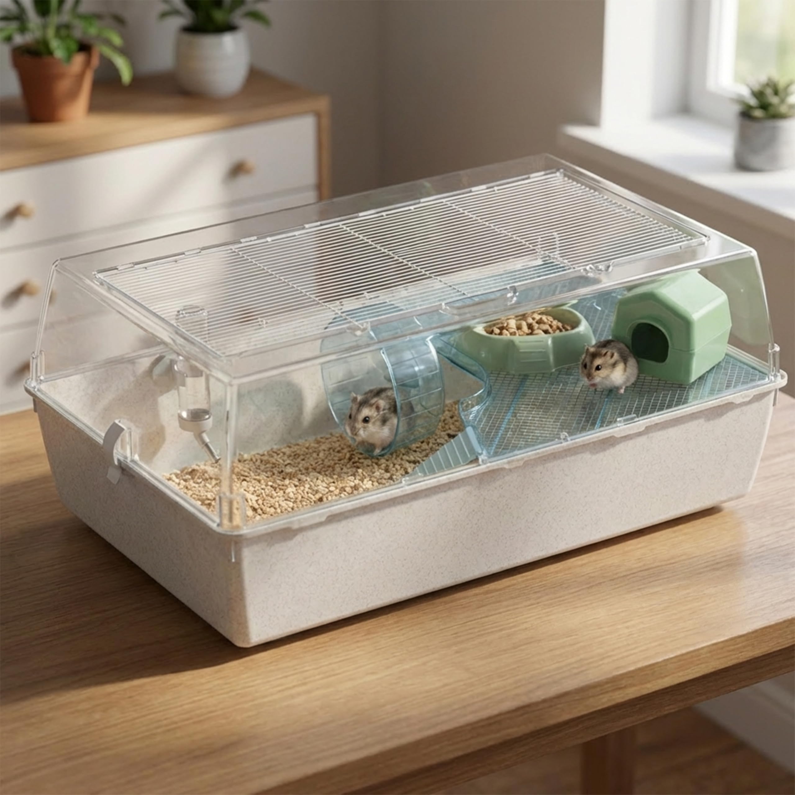 Ferplast Duna Hamster, Gabbia per Criceti e Topolini, Habitat Modulare con Ruota, Nido, Beverino e Ripiano, Coperchio Trasparente, 71 x 46 x h 31 cm
