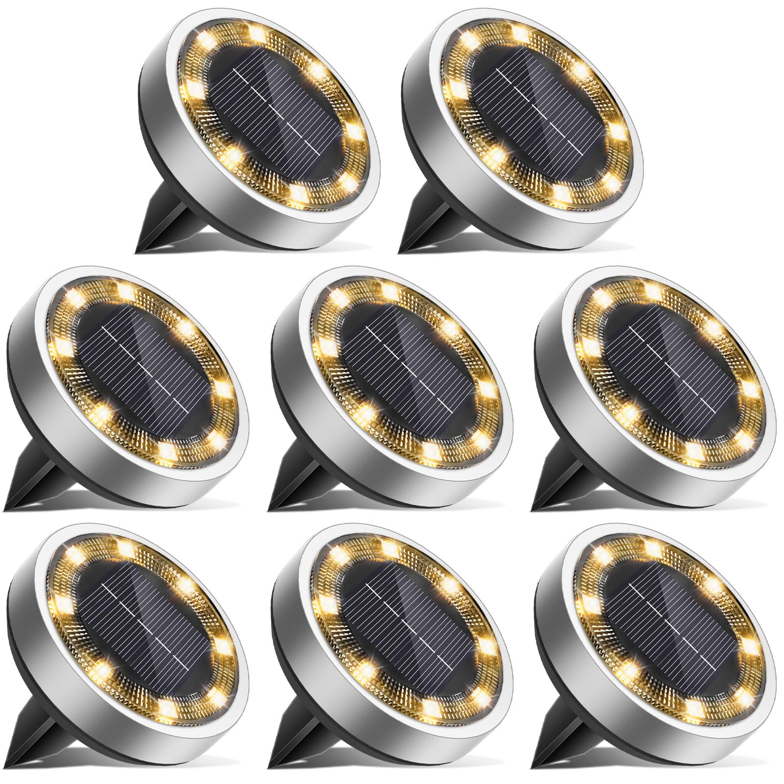 vighep Solar Lights Outdoor Garden, 8 Pack Super Bright Led Solar Ground Lights, IP65 Waterproof Disk Light