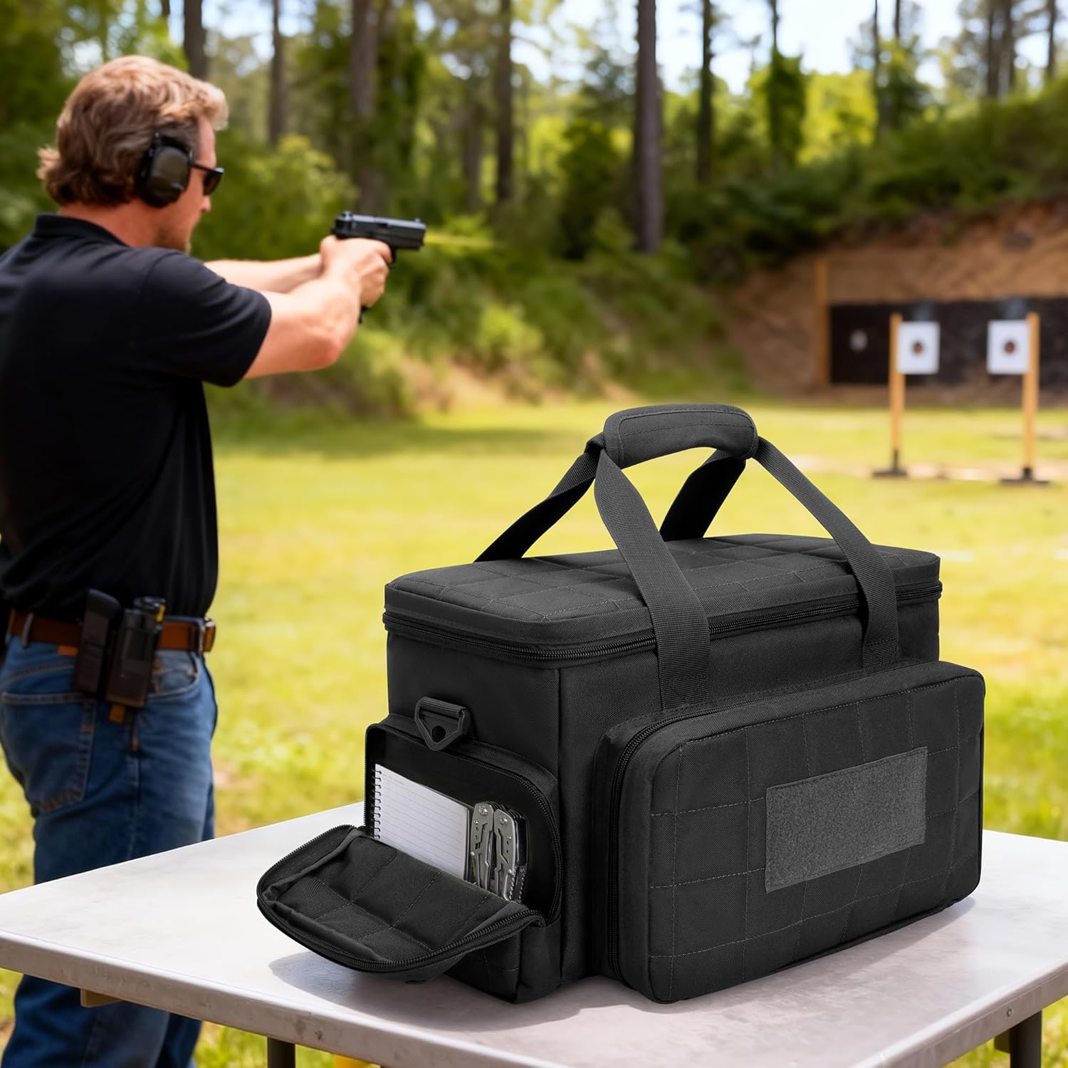 Gun Range Bags for 4 Handguns and Ammo, Tactical Pistol Case with 6X Magazine Slots, Soft Gun Carrying Bag for Men Shooting Gear Accessories with Padded Shoulder Strap Range Duffle Bags - Image 6