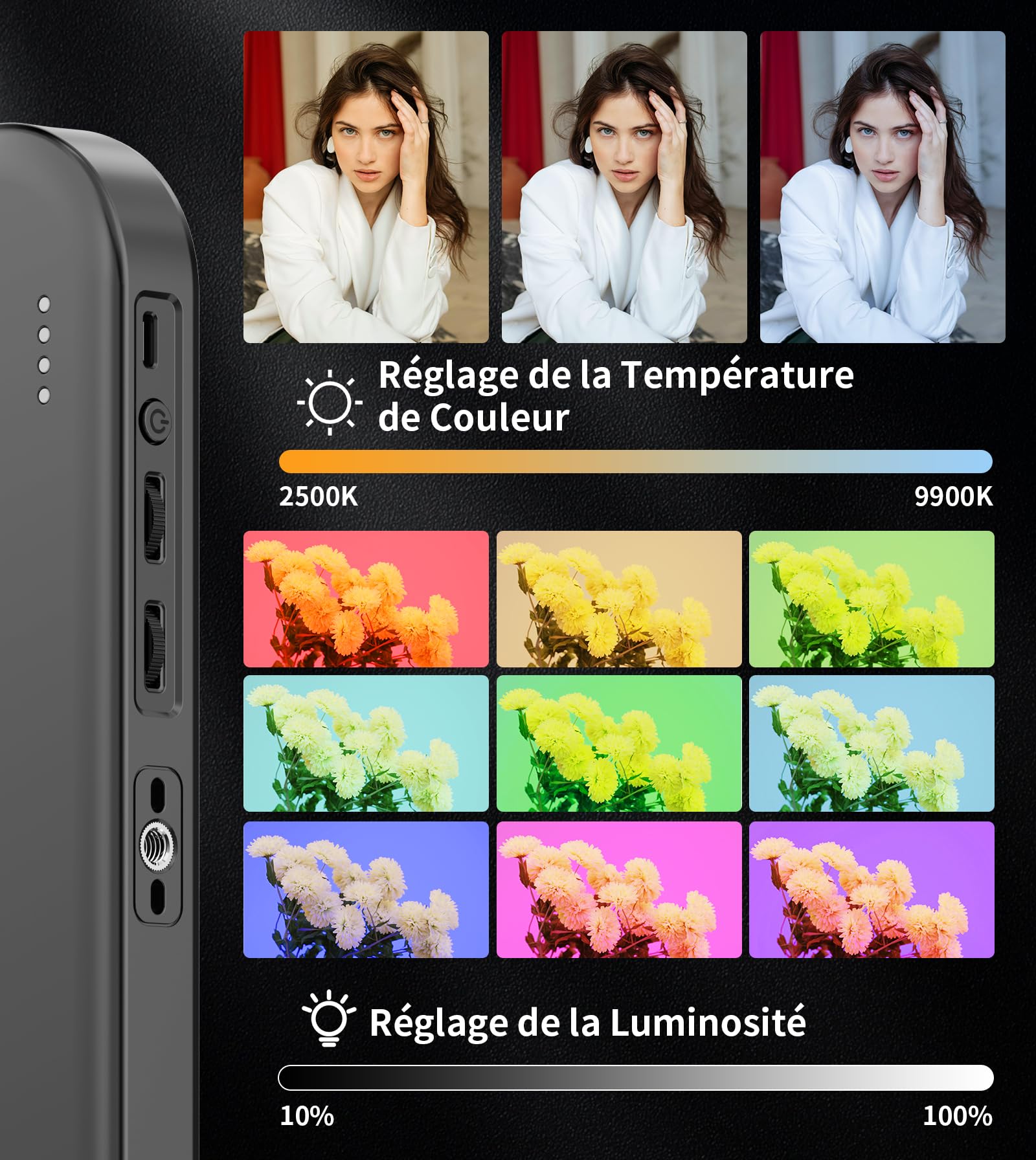 TONEOF Lampe Selfie Portable Rechargeable, Magnétique RGB avec Mini Trépied