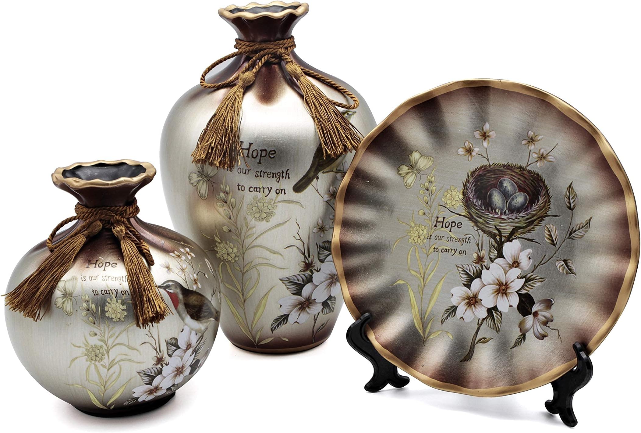 Ceramic Vases Set of 3 for Home Decor, Chinese Classical and Gorgeous Pottery Vase, Golden