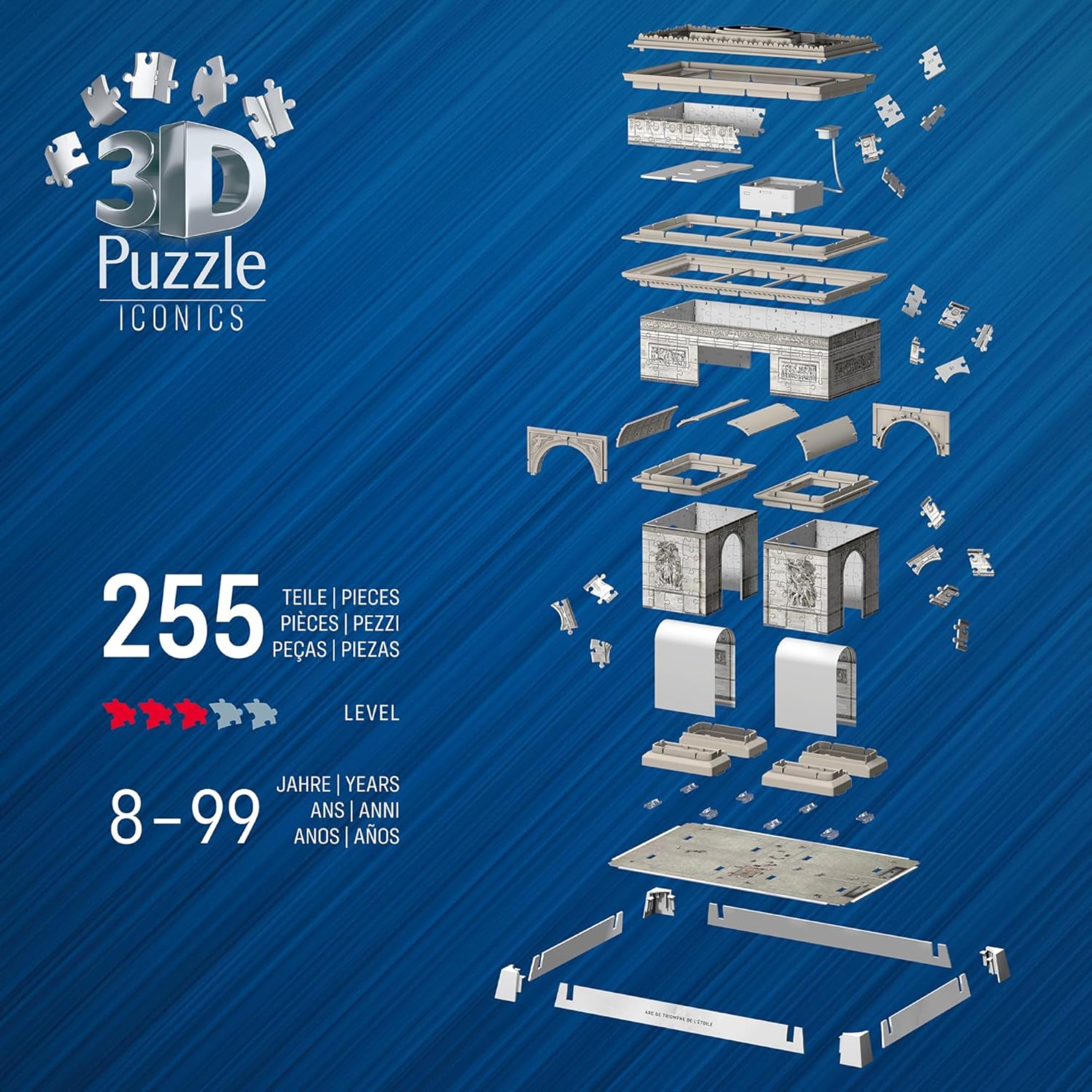 Ravensburger - Puzzle 3d Arco Di Trionfo LED | Puzzle 3d Per Adulti E Bambini A Partire Dagli 8 Anni | Modellismo Da Costruire Adulti Di 242 Pezzi | Regalo Bambino 8 Anni E Più