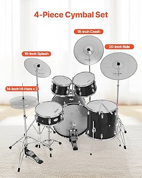 ULUOBO Cymbal Pack, Cymbal Set For Drums, Drum Set Symbols, Drum Kit Cymbals 10''Spalsh 14''Hihat 16"Crash 18''Crash 18''China 20"Ride 7 Pieces Drumset Cymbols (Gold
