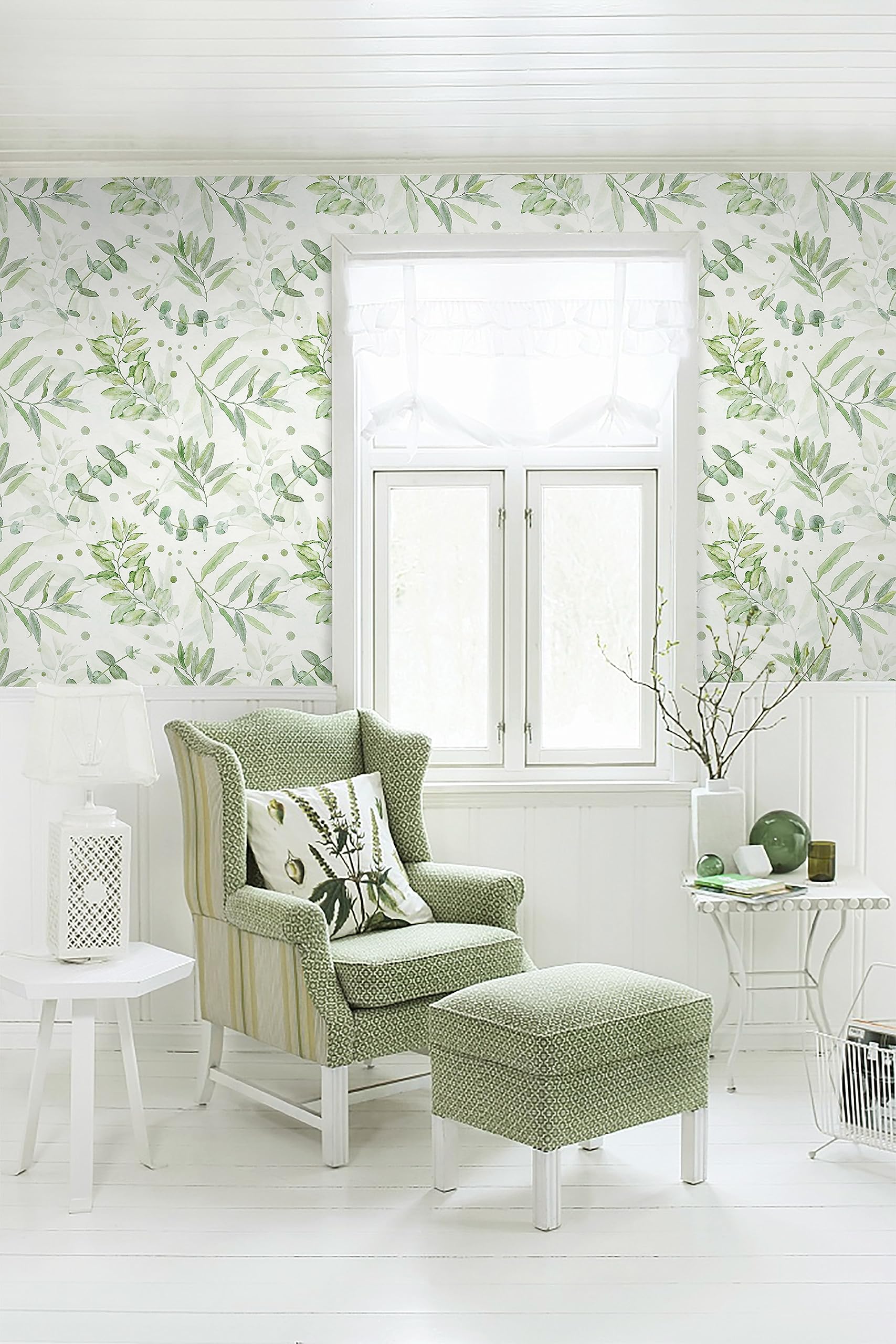 Timeet Adhesive Film Furniture Green Leaves Kitchen Wallpaper