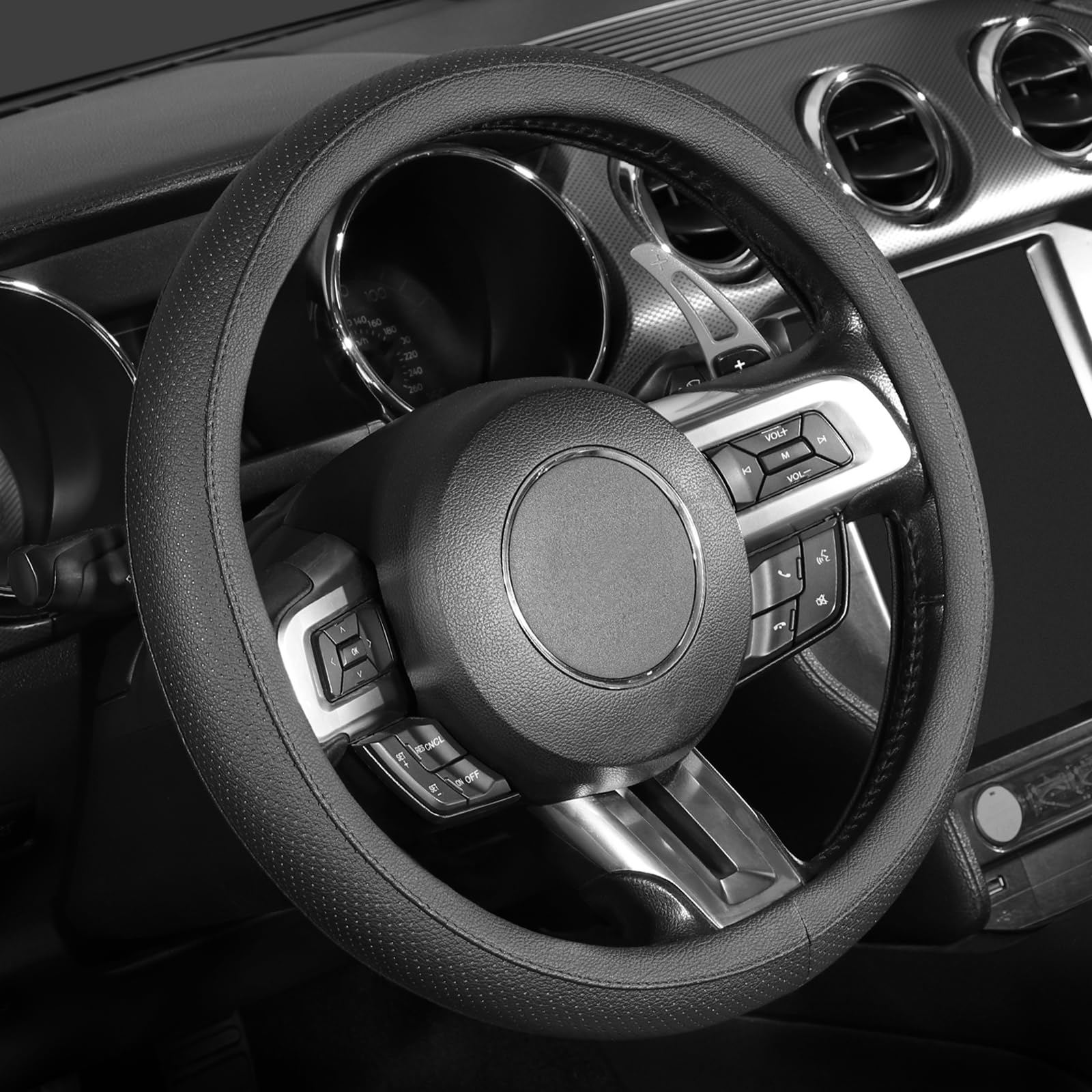 SEG Direct Coprivolante per Auto Copertura Volante in Pelle Microfibra Nero 37-39cm