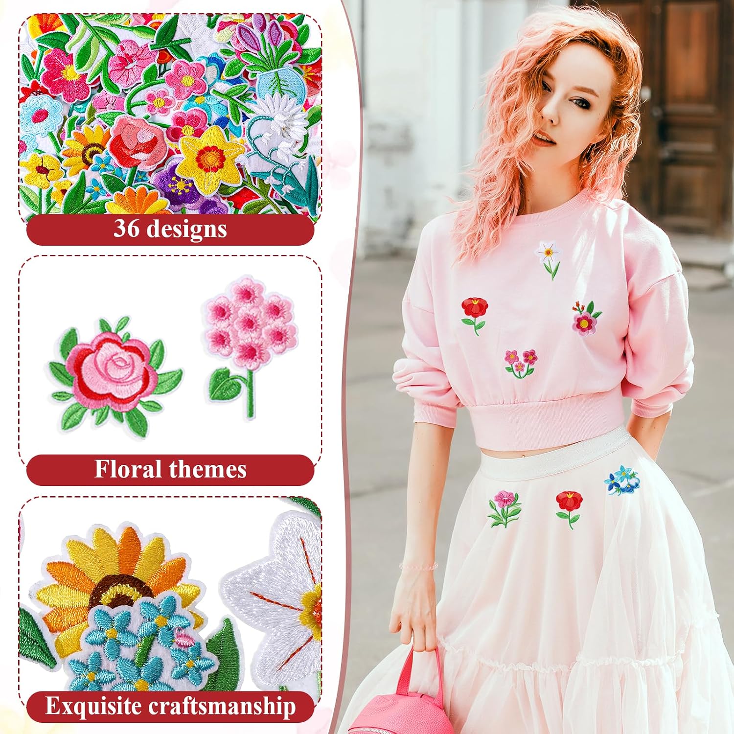 72 Pcs Flower Iron on Patches, 36 Styles Decorative Embroidered Patches, Cute Small Floral Embroidery Patch Applique, Sew/Iron On Flower Patch for Hat Backpack Clothing Shirt Jeans Pants Shoes DIY