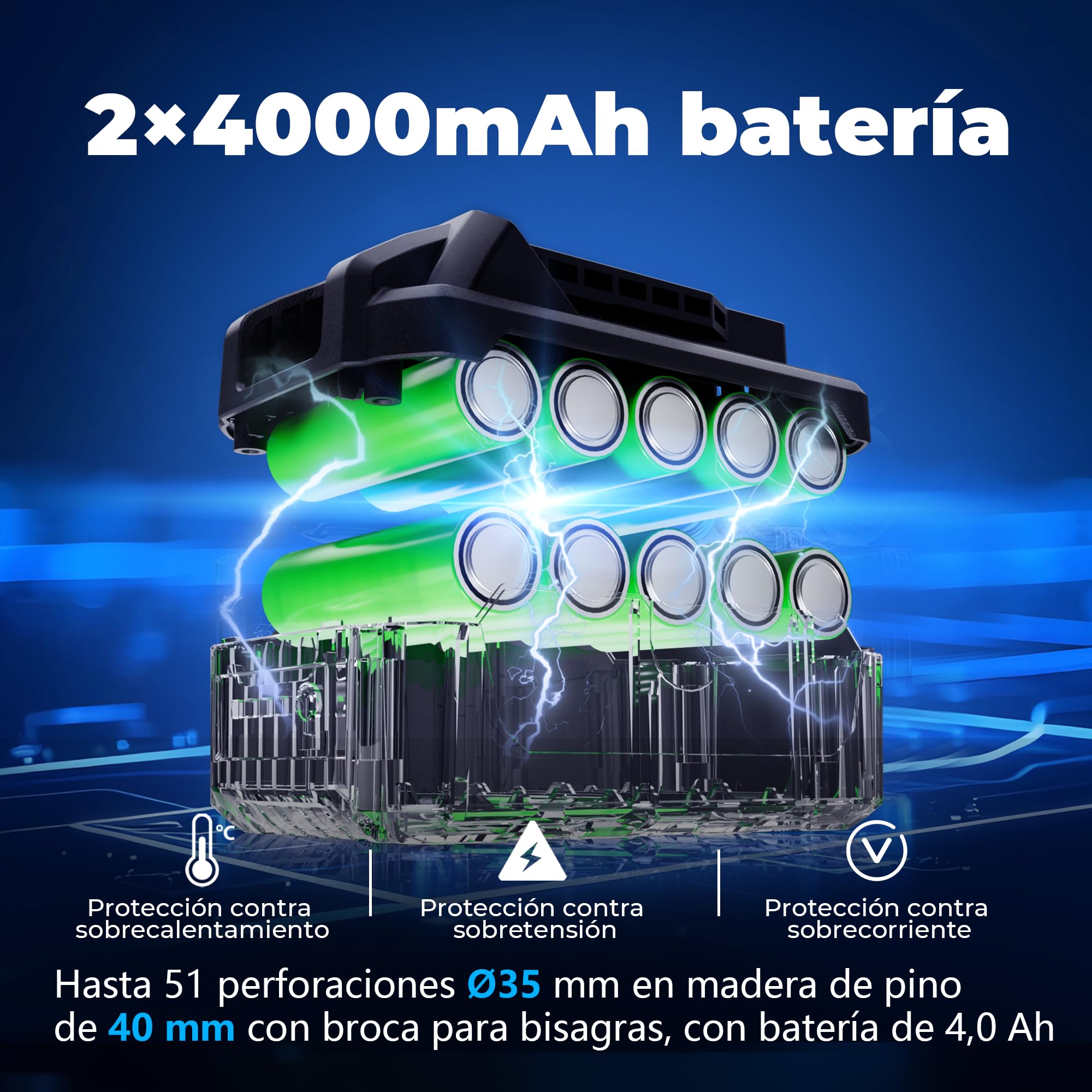Dong Cheng Taladro de Percusión Inalámbrico 20V 160Nm, Taladro Percutor Batería Brushless, 2x4,0Ah, 3 Modos-Atornillar, Perforar y Percuto, Portabrocas de 13 mm, 2 Velocidades, 19+2Niveles de Par
