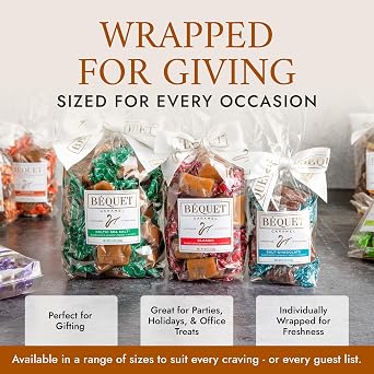 Bequet Celtic Sea Salt Caramels - Individually Wrapped Candy - 8oz Gift Bag