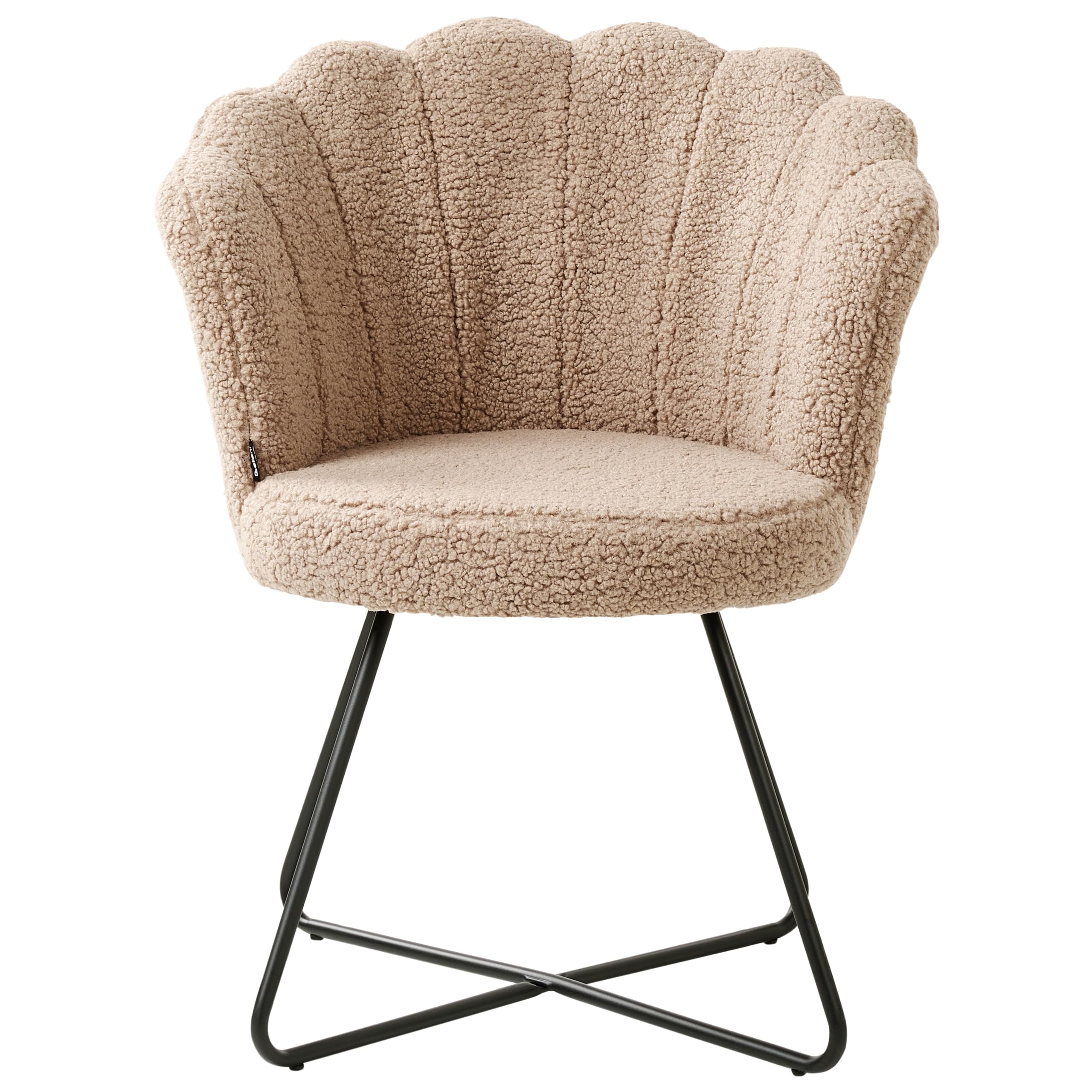 Beliani Sessel Muschel-Design Bouclé beige rund schwarzes Metallgestell Retro Lovelock