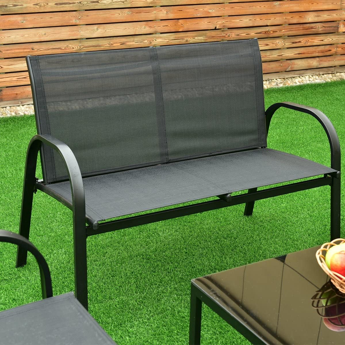 HAPPYGRILL 4 Pieces Patio Conversation Set Outdoor Furniture Set with Coffee Table for Garden Lawn Backyard
