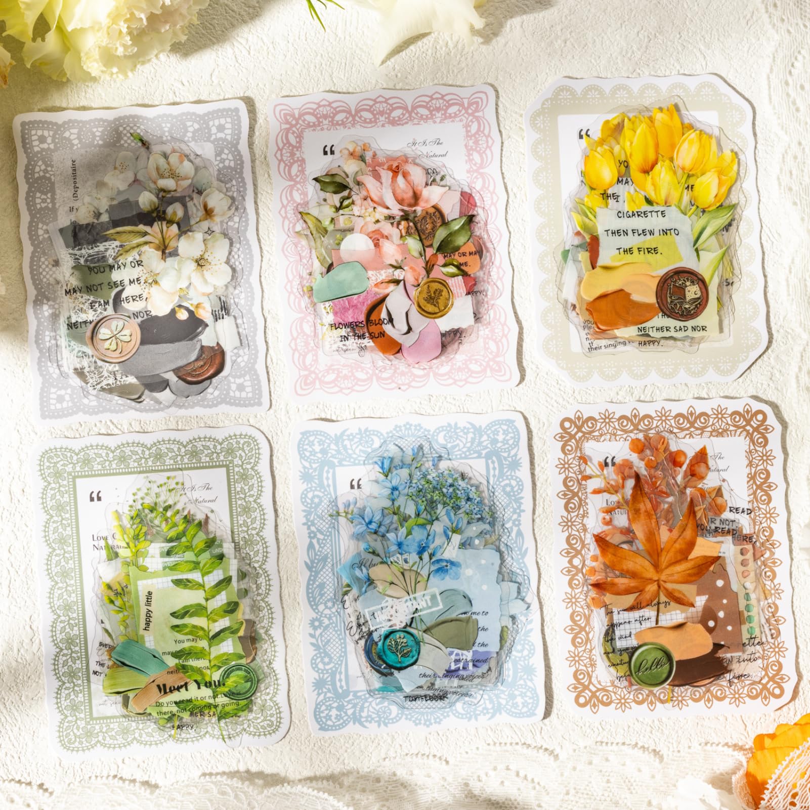 Autocollants botaniques vintage scrapbooking en PET transparent x120