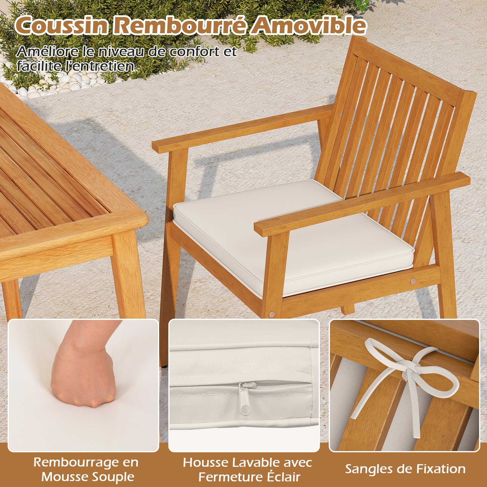 COSTWAY Lot de 2 Chaises de Jardin en Bois d'Acacia, Charge 180 kg, Naturel