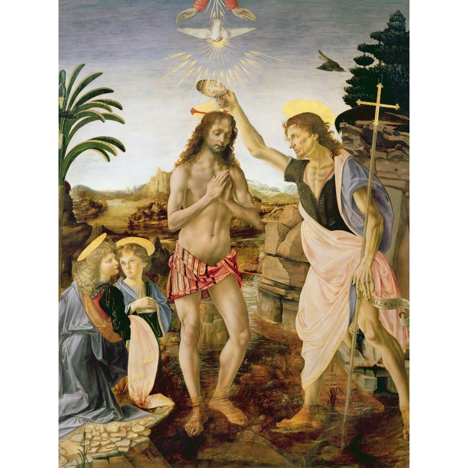 Artery8 Verrocchio Da Vinci The Baptism Of Christ Painting Large XL Wall Art Canvas Print